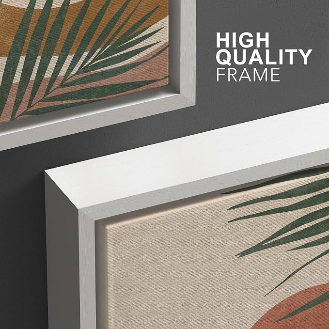 wall26 Framed Canvas Print Wall Art Set Boho Mid-Century Tropical Plant Collage Abstract Shapes Digital Art Modern Art Decorative Minimal Relax/Zen for Living Room, Bedroom, Office - 16"x24"x3 White