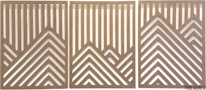 Tribe Azure Modern Mountain Geometric Wall Sculpture Abstract Wooden Wall Art Hanging Decor Panel Forest Large Living Room Office Bedroom