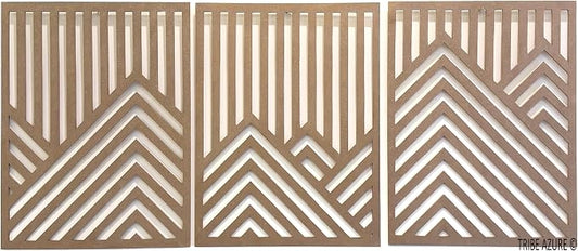 Tribe Azure Modern Mountain Geometric Wall Sculpture Abstract Wooden Wall Art Hanging Decor Panel Forest Large Living Room Office Bedroom
