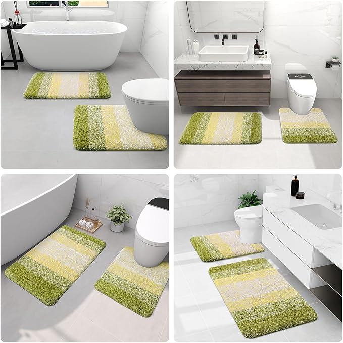 Arotive Microfiber Bathroom Rugs, Shaggy Soft and Absorbent Bath Rug, Non-Slip, Thick Plush Machine Washable Dry Bath Mats for Bathroom, Tub and Shower, 30x20, Olive Green, Rectangular