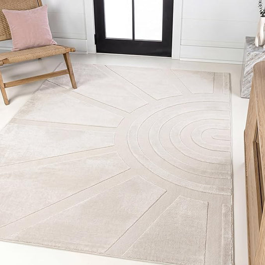 JONATHAN Y Sun Two-Tone High-Low Indoor Area Rug 3X5 White/Cream, Aelius MidCentury Scandinavian Abstract for Living Room, Bedroom, Kitchen, Easy-Cleaning, Pet-Friendly, Non-Shedding SND101B-3