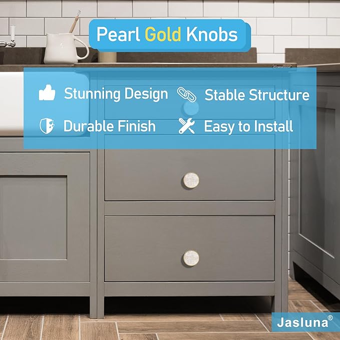 20 Pack Pearl Gold Cabinet Drawer Knobs,1.25" Decorative Round Drawer Pulls,Brushed Brass Furniture Hardware for Kitchen,Bathroom,Closet,Cupboard Door