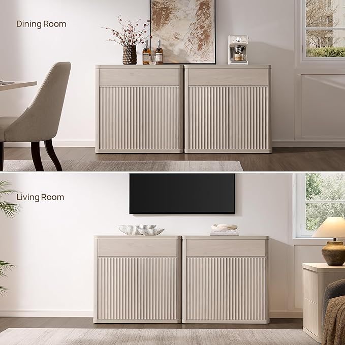 SICOTAS Buffet Cabinet with Storage - Accent Fluted Storage Cabinet with 2 Doors & 1 Drawer 34.6" Wide Modern Sideboard Credenza Large Buffet Table for Living Room Kitchen Dining Room Entryway Office