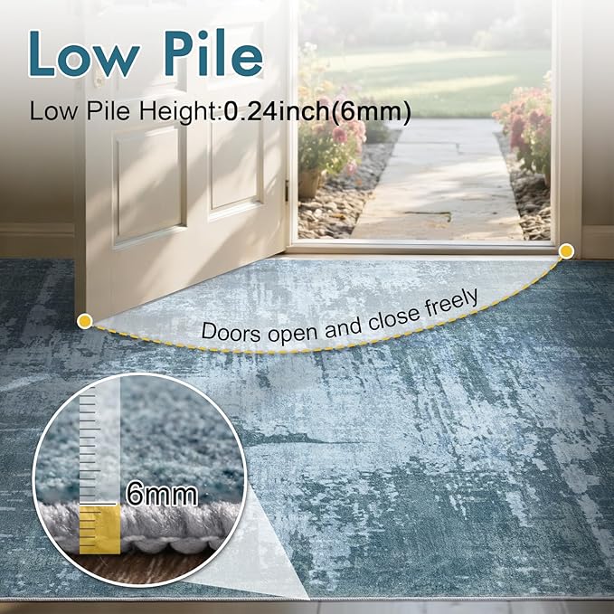 6x9 Ft Area Rugs for Living Room, Soft Non-Slip Washable Rugs Modern Abstract Pattern Carpet for Bedroom Indoor Floor Nursery Home Decor (Blue)