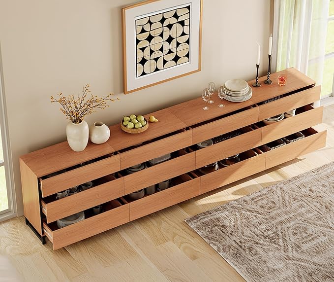 WAMPAT Dresser for Bedroom, Closet Organizers and Storage with 12 Drawers, Chest of Drawers with Metal Base, Wooden Modern Dresser for Living Room, Bedroom, Entryway, Mocha