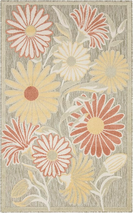 Nourison Home Aloha Sage Rose 2'8" x 4' Area Rug - Easy Clean, Non Shedding, Bed Room, Living Room, Dining Room, Kitchen (3' x 4')