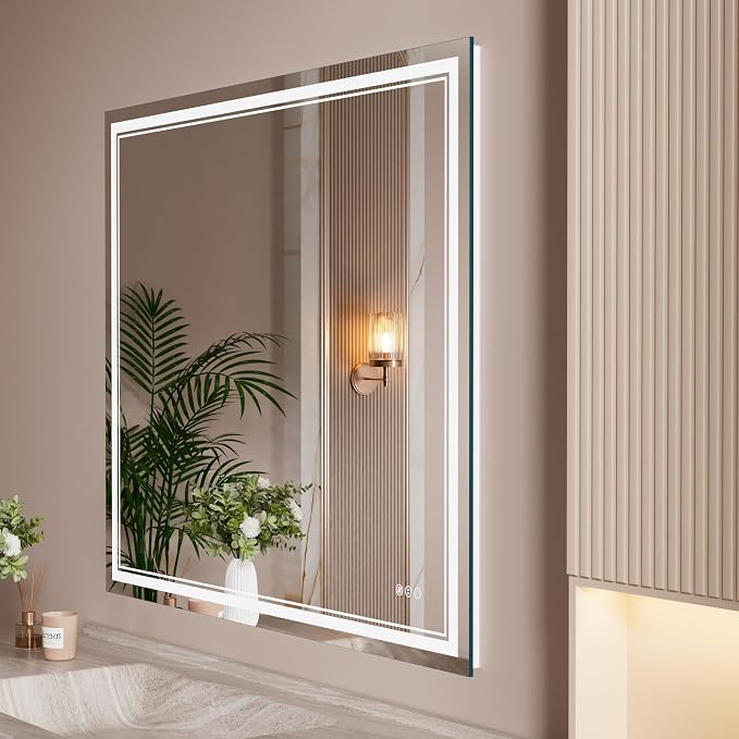 WTTY LED Bathroom Mirror 31.5"x48" with Back and Front Light,Modern LED Mirror for Bathroom,Dimmable Lighted Bathroom Vanity Mirror with Anti-Fog,Memory Function,Shatter-Proof,Wall Mounted