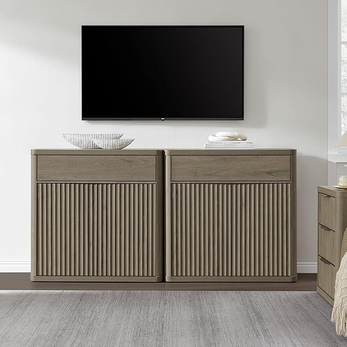 SICOTAS Buffet Cabinet with Storage - Accent Fluted Storage Cabinet with 2 Doors & 1 Drawer 34.6" Wide Modern Sideboard Credenza Large Buffet Table for Living Room Kitchen Dining Room Entryway Office