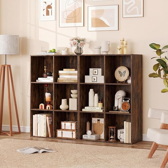 Tangkula 6-Cube Bookcase, Large Floor Standing Horizontal Bookshelf with 6 Open Shelves & 2 Anti-Tipping Kits, Home Office Wooden Storage Book Shelf for Living Room, Study (Rustic Brown, 6-Cube)