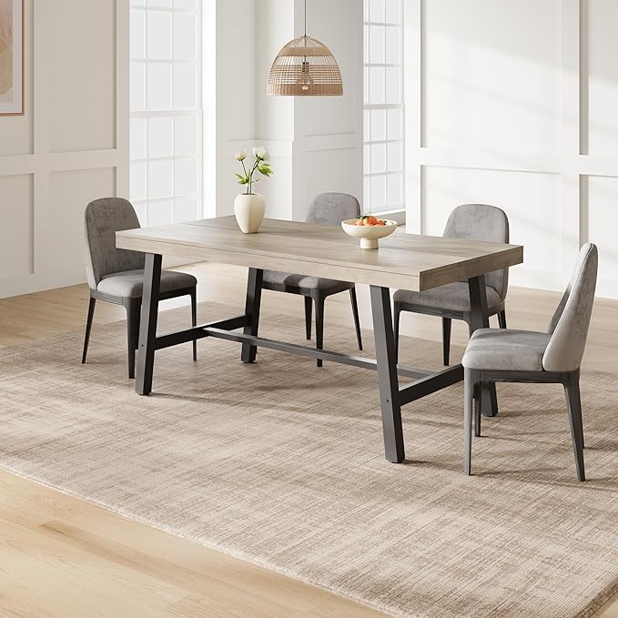 GarveeHome Industrial Dining Table for 4-6 People, 63" Long Wooden Kitchen Table with Sturdy Metal Frame & Grey Finish - Seats 4 Rectangular Counter for Dinner, Kitchen, Dining Room - Grey