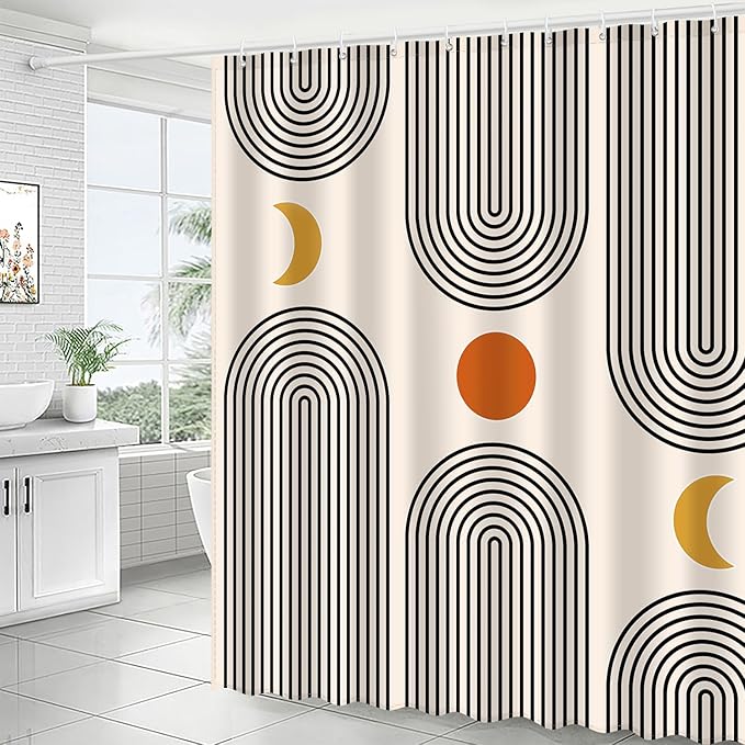 Boho Shower Curtains for Bathroom Mid Century Minimalist Abstract Aesthetic Modern Bathroom Decor Curtain Machine Washable Waterproof Fabric with 12 Hooks 72" W x 72" L
