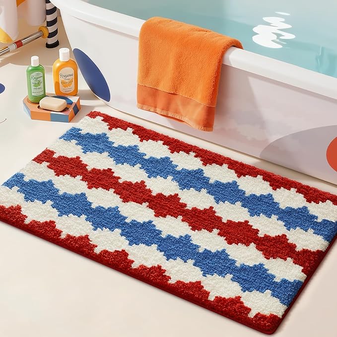 LUMI Bathroom Rugs with Wave, Soft Absorbent Bath Mat for Modern Home Decor, Non-Slip Quick-Dry Bath Rug, Machine Washable Floor Mat for Shower and Tub, Entryway, 24"x36", Azure Wave