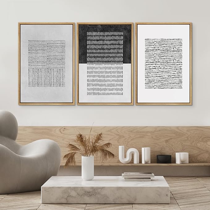 SIGNWIN Framed Canvas Print Wall Art Set Mid-Century Geometric Block Abstract Shapes Cozy Neutral Modern Art Decorative Boho Relax/Zen Nordic for Living Room, Bedroom, Office - 24"x36"x3 Natural
