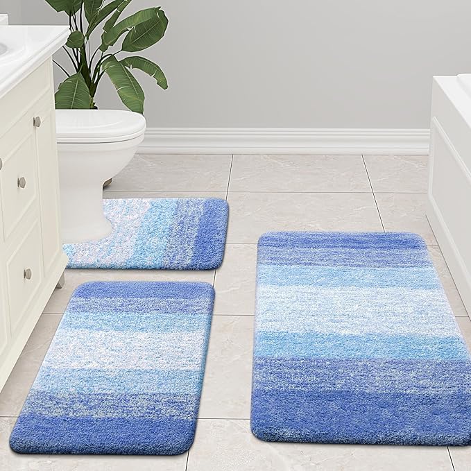 Arotive Microfiber Bathroom Rugs, Shaggy Soft and Absorbent Bath Rug, Non-Slip, Thick Plush Machine Washable Dry Bath Mats for Bathroom, Tub and Shower, 47x24, Light Royal Blue, Rectangular