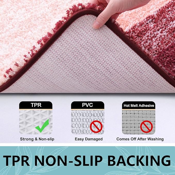 Arotive Microfiber Bathroom Rugs, Shaggy Soft and Absorbent Bath Rug, Non-Slip, Thick Plush Machine Washable Dry Bath Mats for Bathroom, Tub and Shower, 47x17, Burgundy, Rectangular