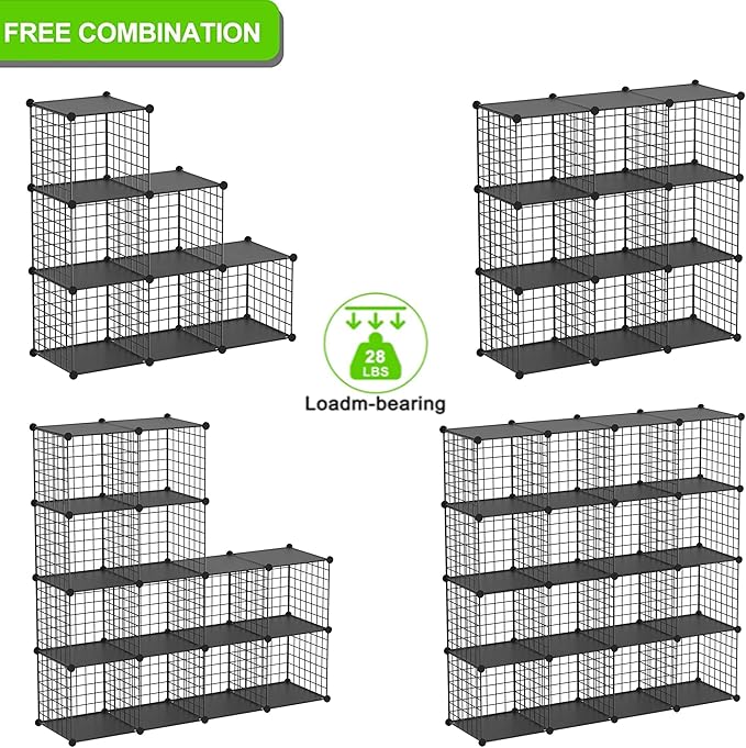 Wire Cube Storage Organizer, 9-Cube Metal Storage Shelves Bookshelf, Stackable Modular Closet Organizer for Bedroom Living Room, Office, Storage Shelves