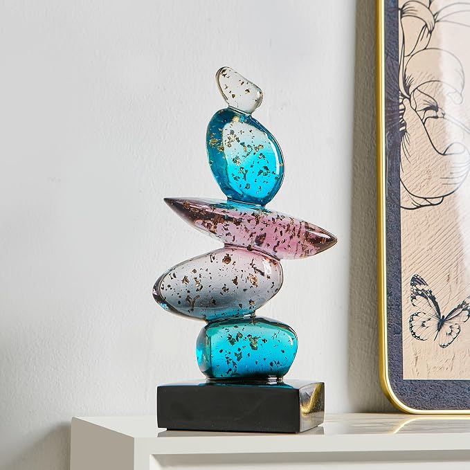 Fake Stone Art Statue Home Decor, Clear Resin Colorful Good Luck Stone Sculptures for Coffee Table Bookshelf Decor, Modern Art Living Room Office Bedroom Decorations