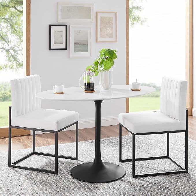 Modway Lippa 48" Oval-Shaped Mid-Century Modern Dining Table with White Wood Top and Black Base