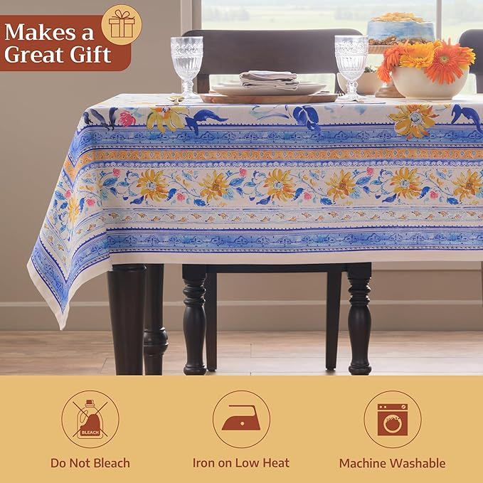 Maison d' Hermine Table Cloth Rectangle Table 100% Cotton 60 x 108 Inches Tablecloth Reusable Decorative for Dining Room Farmhouse Home Valentines Day Decorations Spring Summer - Girassol