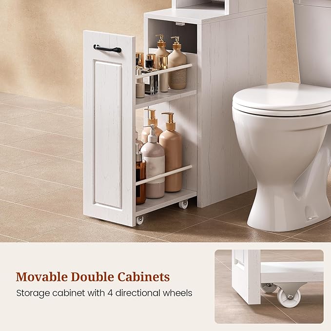 Farmhouse Over The Toilet Storage Cabinet with Pulley, Slide Barn Doors Bathroom Storage Cabinet, Space Saver W/Adjustable Shelf & Open Shelf for Bathroom, Restroom, Laundry (White Brown-Type A)