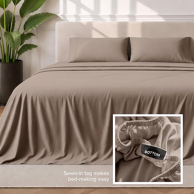 Bare Home Twin XL Sheet Set - 1800 Ultra-Soft Microfiber Twin Extra Long Bed Sheets - Double Brushed - Deep Pockets - Easy Fit - 3 Piece Set - Bedding Sheets & Pillowcases (Twin XL, Taupe)