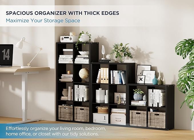 5 Cube Storage Organizer Single Row, Cube Shelf with Heavy-Duty Thick Boards, 13.31" L x 9.37" W x 60.55" H, Smooth Easy-Clean Panels, Simple Assembly, for Living Room Bedroom Office, Black