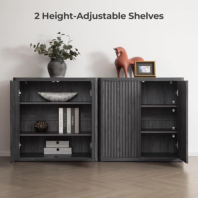 SICOTAS Buffet Cabinet with Storage 34.6" Sideboard Accent Modern Credenza with Doors & Shelves Fluted Tall Media Console Mid Century Coffee Bar Table for Living Room Kitchen Dining Room Hallway