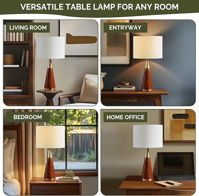 INK+IVY Chrislie Gold White Mid Century Modern Table Lamp , Contemporary Metal Wood Table Lamps for Bedrooms , 13.5"W X 13.5"D X 26"H , Gold / Brown