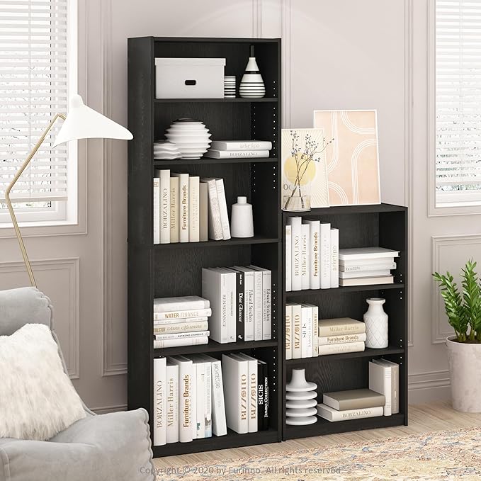 Furinno Jaya Book Shelf, 3-Tier Bookshelf, Standing Bookcase with Adjustable Shelves, 9.5 x 24.5 x 40.3, for Organization and Storage, for Living Room, Bedroom, Home Office, Darkwood