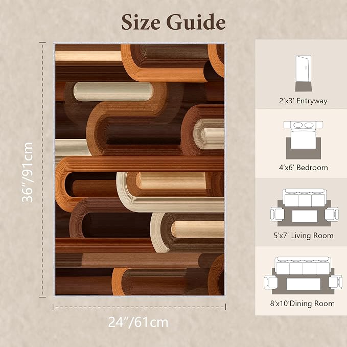 Retro Arches Area Rug 2x3, Modern Geometric Arch Pattern Rug, Mid Century Abstract Carpet for Living Room Bedroom, Non Slip Washable Rug