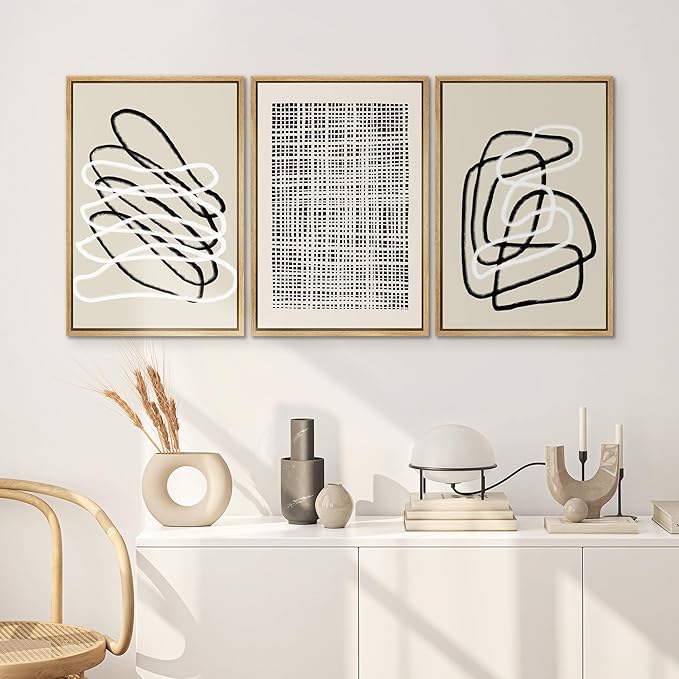 SIGNWIN Framed Canvas Print Wall Art Set Grunge Watercolor Paint Strokes Abstract Shapes Cozy Neutral Modern Art Decorative Boho Relax/Zen Nordic for Living Room, Bedroom, Office - 16"x24"x3 Natural