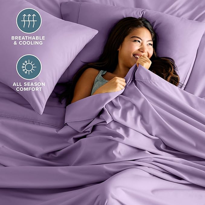 Bare Home Queen Sheet Set - 1800 Ultra-Soft Microfiber Queen Bed Sheets - Double Brushed - Deep Pockets - Easy Fit - 4 Piece Set - Bedding Sheets & Pillowcases (Queen, Lavender)