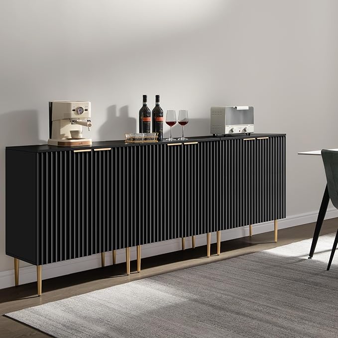 SICOTAS Modern Entryway Sideboard - Credenza Buffet Cabinet Storage with 2 Doors & Adjustable Shelves, Accent Console Coffee Bar Table for Kitchen Living Room Hallway, Black