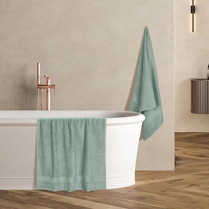 GLAMBURG Premium Cotton 4 Pack Bath Towel Set - 100% Pure Cotton - 4 Bath Towels 27x54 - Ideal for Everyday use - Ultra Soft & Highly Absorbent - Jade