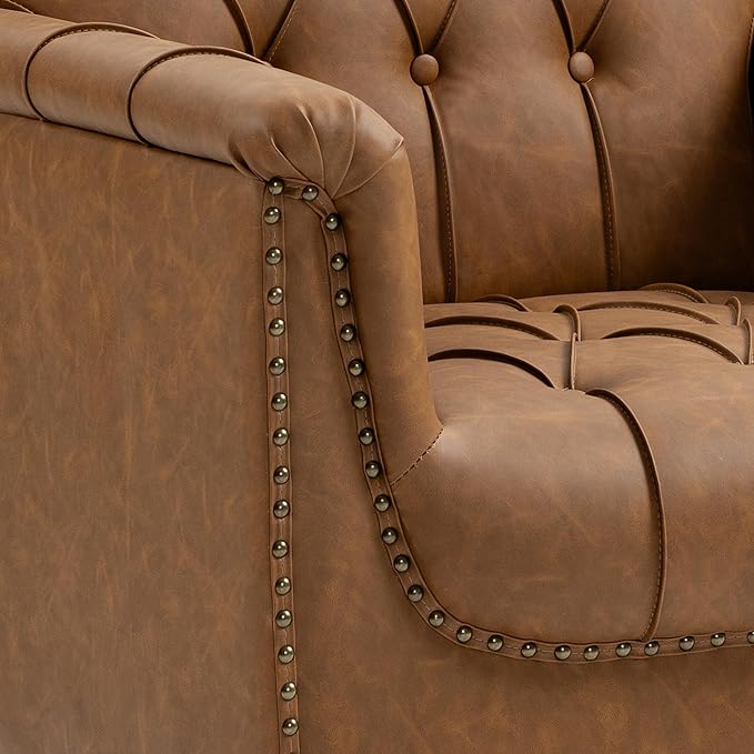 UIXE Faux Leather Accent Chairs Set of 2, Comfy Club Chair Upholstered Armchair for Living Room, Button Tufted Arm Chair Retro Single Sofa Side Reding Seat for Bedroom - Camel