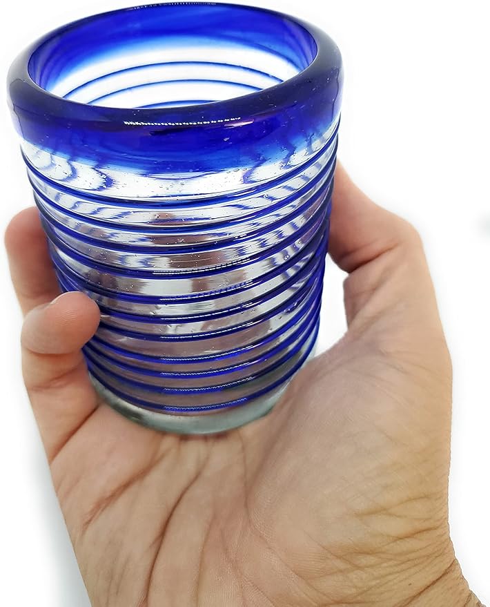 Cobalt Blue Spiral 10 oz Tumblers (set of 6), Recycled Glass, Lead-free, Toxin-Free (Tumbler)