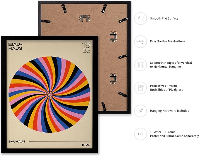 Poster Master Bauhaus Poster - Spiral Colors Print - Geometric ART - Abstract ART - Psychedelic Style - Chic Boho - Mid Century Modern - Living Room or Bedroom Decor - 8x10 Black Framed