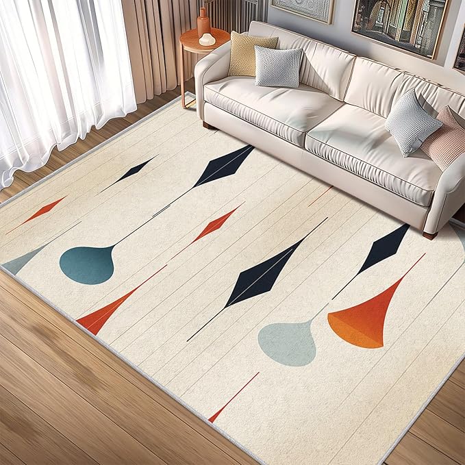 Mid Century Rugs for Living Room 4x6, Retro 50s Geometric Abstract Modern Pattern Design Area Rug, Mid Century Bedroom Decor Carpet, Non Slip, Washable (RG415)