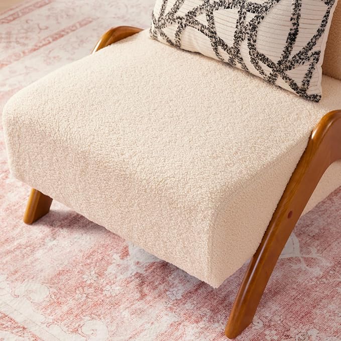 Oversized Accent Chair, upholstered armless mid Century Modern Living Room Chair with Wooden Legs for Bedroom/Office/Cafe, Sherpa Beige