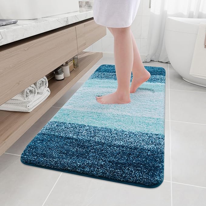 Arotive Microfiber Bathroom Rugs, Shaggy Soft and Absorbent Bath Rug, Non-Slip, Thick Plush Machine Washable Dry Bath Mats for Bathroom, Tub and Shower, 47x24, Peacock Blue, Rectangular