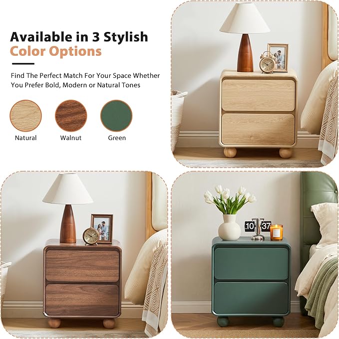AVZEAR Modern 2 Drawer Dresser, 2 Drawer Nightstand Small Wooden Dresser Chest of Drawers, Handle Free & Curved Profile Design Sofa End Table for Living Room, Nursery, Walnut