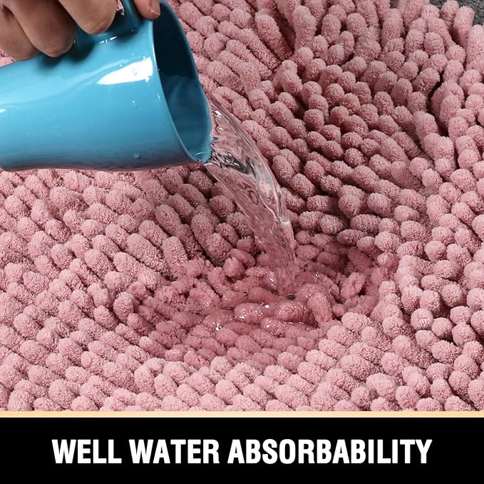 H.VERSAILTEX Bathroom Rugs Bath Mat Bath Rugs Bath Mats for Bathroom Non Slip Extra Thick Buncy Soft Chenille Bath Rug Fulffy Shag, Indoor Rug Carpet for Entry Living Room (Coral Pink, 20" x 32")