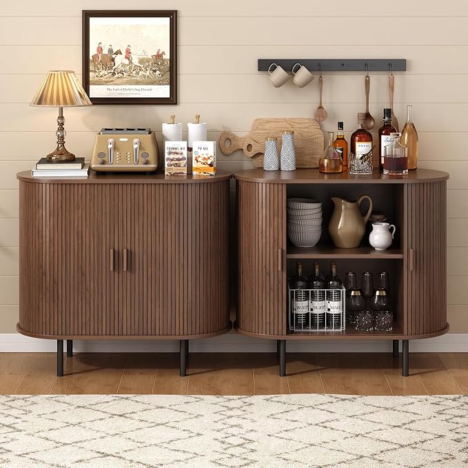 ONBRILL 31.5" Sideboard Buffet Cabinet with Storage, Storage Cabinet with Sliding Door & Adjustable Shelf, Modern Accent Coffee Bar Console Table for Kitchen, Entryway, Walnut