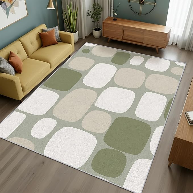 Mid Century Modern Rug 4x6 70s Retro Boho Geometric Pattern Area Rugs for Living Room, Bedroom, Mid Century Modern Home Decor Accessories Indoor Carpet, Non Slip & Machine Washable, GD0726