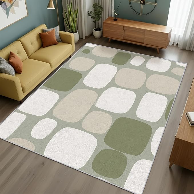 Mid Century Modern Rug 5x7 70s Retro Boho Geometric Pattern Area Rugs for Living Room, Bedroom, Mid Century Modern Home Decor Accessories Indoor Carpet, Non Slip & Machine Washable, GD0727