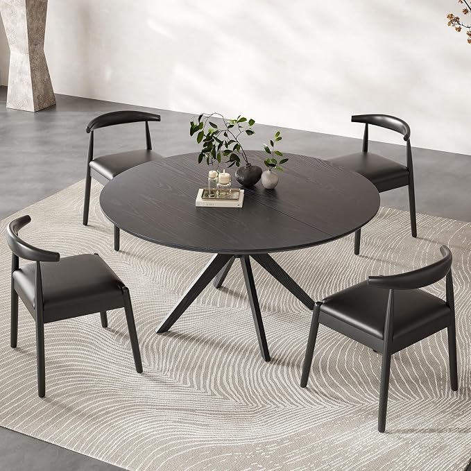 Soohow 47.2" Solid Wood Round Dining Table for 4-6 People with Intersecting Pedestal Base, Circle Kitchen Tables for Dining Room, Kitchen, Black