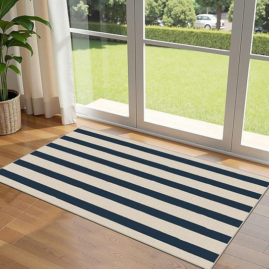 Front Door Mat Indoor Entrance - 2x4.3 Ft Blue and White Washable Doormat Outdoor Entrance Porch Rug Non-Skid Runner Rug for Kitchen Hallway Bedroom Laundry Room Porch Decor
