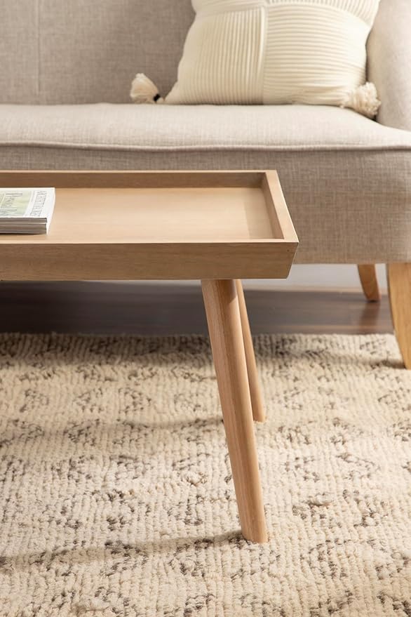 Kate and Laurel Eastmont Rectangle Wood Coffee Table, 46 x 22 x 17, Light Natural, Large Mid-Century Wooden Living Room Table with Stylish Tapered Legs and Adjustable Feet