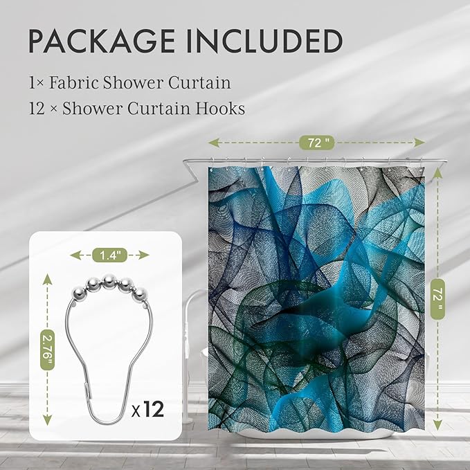 AmazerBath Shower Curtain Blue, Abstract Black Striped Cloth Shower Curtain Sets with 12 Shower Curtain Hooks, Luxury Rustic Fabric Washable Shower Curtain for Bathroom Home Decor, 72x72 Inches