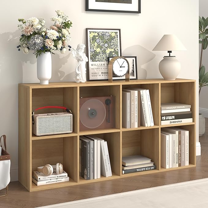 8 Cube Storage Organizer, Wooden Cube Shelves with Closed Back Panel, Reversible Bookcase, Cubes Closet Organizer for Home, Living Room, Kids Room, Office, Bedroom, Study, Hallway